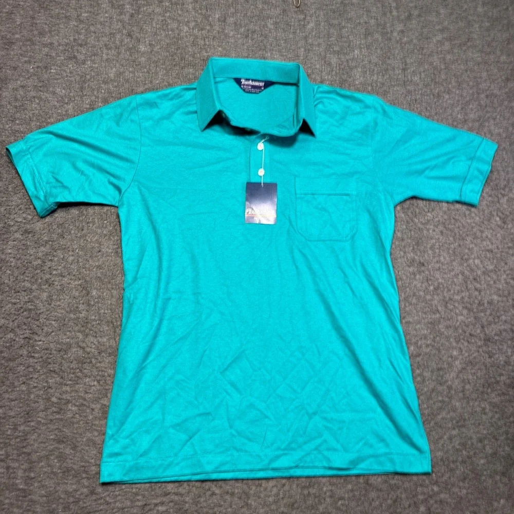 Tournament by Arrow Polo Shirt Mens Medium Teal‎ Short Sleeve Pocket Vintage